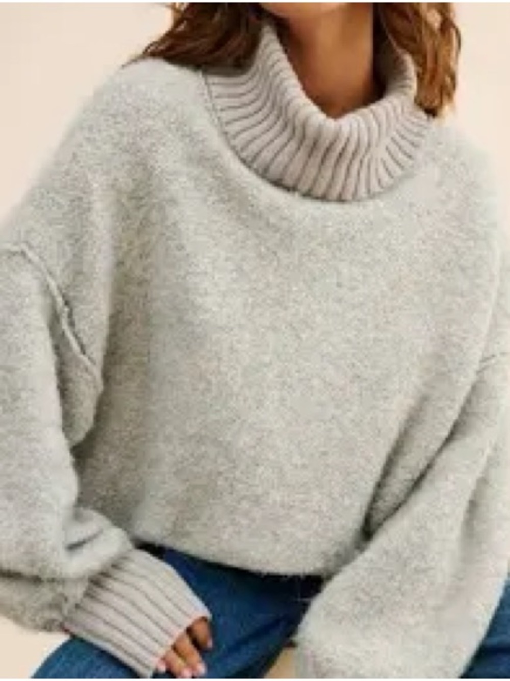 Free People Light Gray Cozy Turtleneck Sweater
